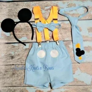 Boys Blue Mickey Mouse Cake Smash Outfit, 1st Birthday Outfit