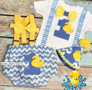 Boys Cake Smash Outfit, Rubber Ducky Birthday, 1st Birthday Outfit