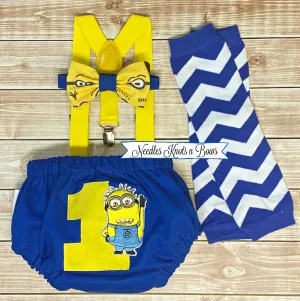 Boys Minions Cake Smash Outfit, Smash Cake