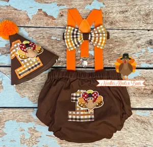 Boys Thanksgiving Turkey Cake Smash Outfit, 1st Birthday Outfit