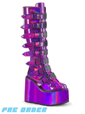 DEMONIA SWING-815 BOOTS - PURPLE HOLOGRAPHIC ✰ PRE ORDER ✰